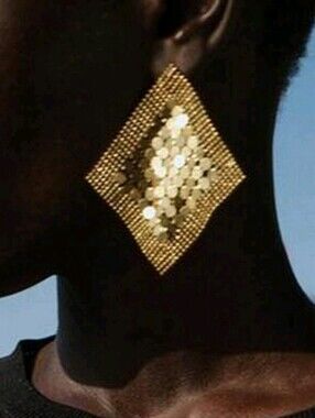 NEW! ZARA Stunning Gold Rhombus Mesh Statement  Drop Earrings